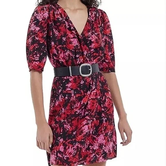 The Kooples Firework Silk Faux Wrap Dress Red Black 4 - Picture 2 of 8